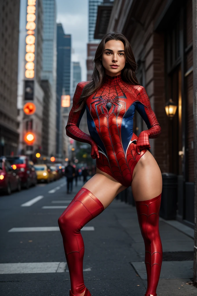 Mature Woman、(masterpiece, Highest quality), Intricate details, 8K, Art Station, wallpaper, Official Art, Splash Art, Glare, 1 Girl, Long Hair, Bowl Cut Hair,((blunt bangs))、 Black Hair,((Spiderman Suit)),Skyscraper, city, building, car, street,((Delicate painting))，(Detailed RAW photos of girls), (Pieces fly:1.25), (Highest quality:1.6), (Ultra-high resolution:1.5), (Photorealistic:1.75), 8K resolution, Canon EOS R5, 50mm, Confused, Very detailed,Cinema Lighting、(((Super big breasts)))、Leg spread、(I can see your abs)、(Nipples)、((Separate suits))、Spider knee-high socks、Sexy pose、spiderman bikini、(Spread your legs、Leg spread)、(((Ripped and tattered suit:1.1)))