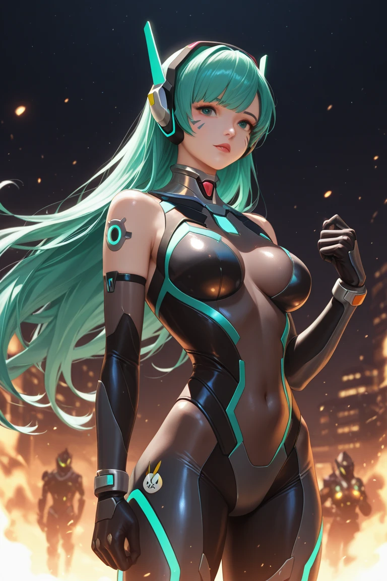 Close-up of a woman in a black and green mech costume, cyber punk perssonage, Biomechanical OPPAI, Perfect anime girl, Extremely detailed Artgerm, advanced digital anime art, Anime shoujo mecha