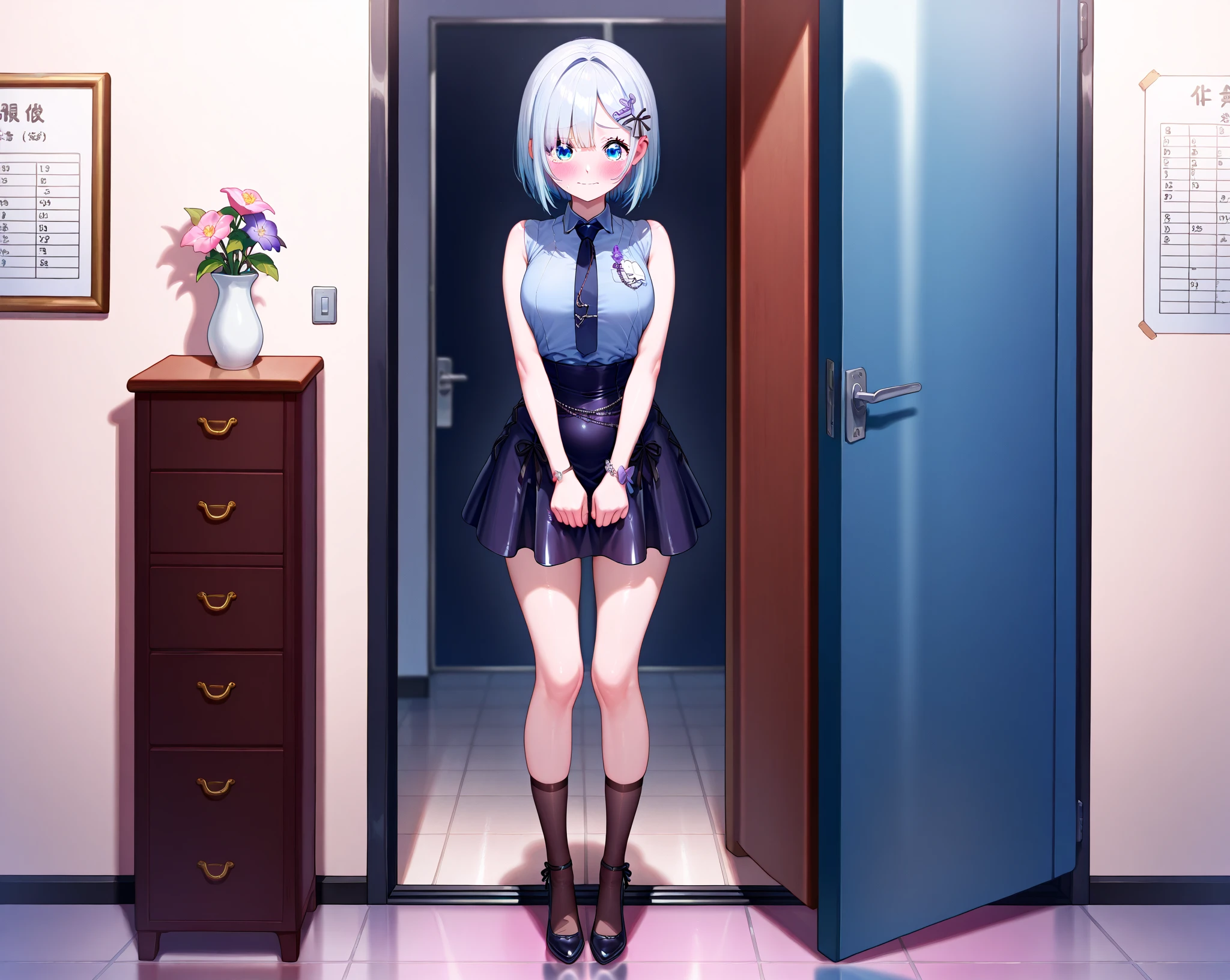 1girl,one_finger_selfie_challenge,hand cover boob,hand cover pussy cute, little girl, young, boyish, childish, small breasts, silver hair, cat ears, blue eyes, beautiful eyes, teen girl, ???????, sailor collar, estrus, metestrus, start to undress, naughty sexy, lost virgin, virgin, blush, beautiful skin, big bow on chest