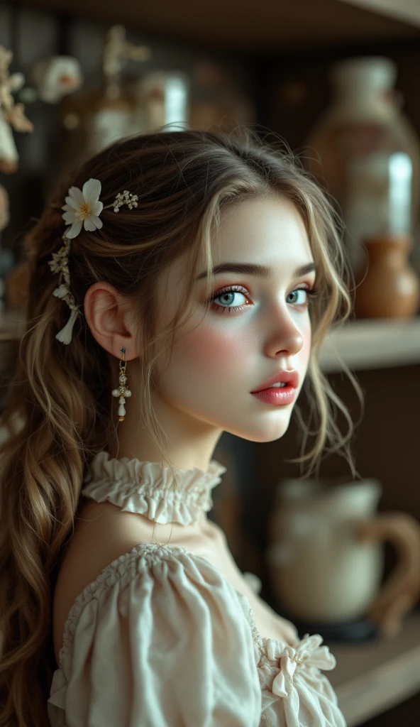 Beautiful girl doll, Articulated doll, Well-maintained, full body photo, 선반 위에 놓인 다양한 Beautiful girl doll들, delicate facial expression, Sophisticated joints, Carefully managed condition, Well organized on a shelf, high resolution,4K,hyperrealistic,Detailed, professional-level depiction,Faded antique texture,soft lighting,Natural Poses,Attractive expressions of girls,Meticulously detailed details,Realistic and vibrant texture,soft lighting으로 묘사된 아름다운 색감,Visuals like a real photo,정성스럽게 관리된 Beautiful girl doll들의 모습