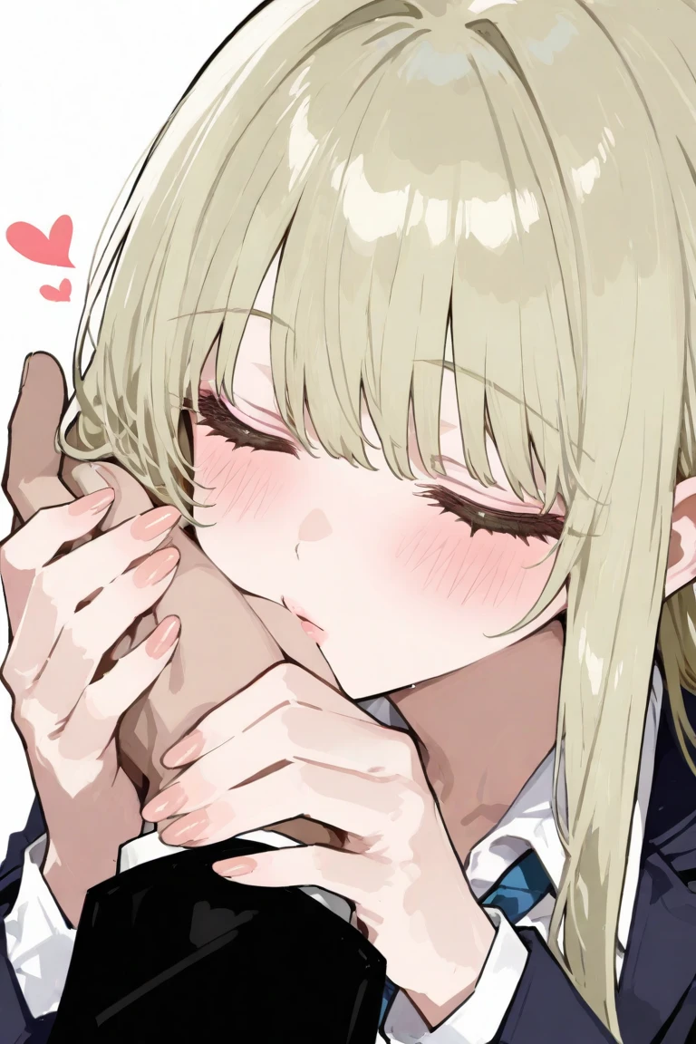 1 girl, anime face, blonde, long hair, ponytail, bangs, glowing eyes, sucks dick, deep blowjob, half closed eyes, squeezing bare breasts with hands, side view, perspective
