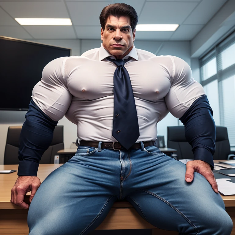 (Masterpiece, best quality), on the back, a man who is just starting out in social work, in a business office, there are too many documents to deal with, distressed, temulch2bara, beefy, wearing office suit, high quality, 4K, 8K, resolution,
