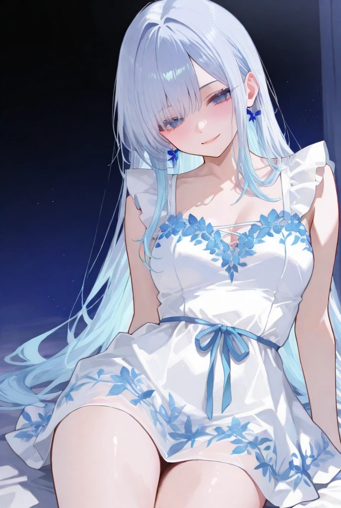 （masterpiece）、(highest quality)、((Super detailed))、(super delicate)、cute、Pastel colors hair、beautiful breasts、Gorgeous、Fantastic forest and starry sky、Golden, silver, and deep blue dress、look up from below