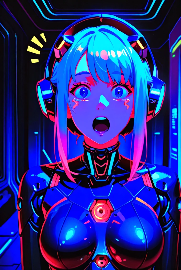 1 girl, whole body, He has a large metal helmet on his head that covers his hair and eyes., tube, wire, She gets electrocuted, brainwashing