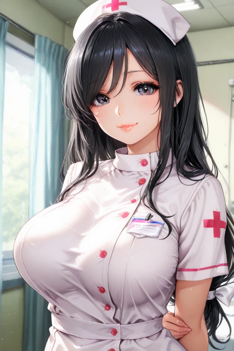 Long Hair,Black Hair,Straight hair,Female doctor,nurse,Big Breasts,valley,White,Shiny skin,Sweat