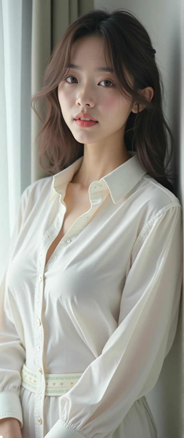 a pretty woman, dressed in white shirt, full body portrait, nice perfect face with perfect face, hyper realistic concept, 8k resolution, photography quality, posing for a photo, photo realistic,