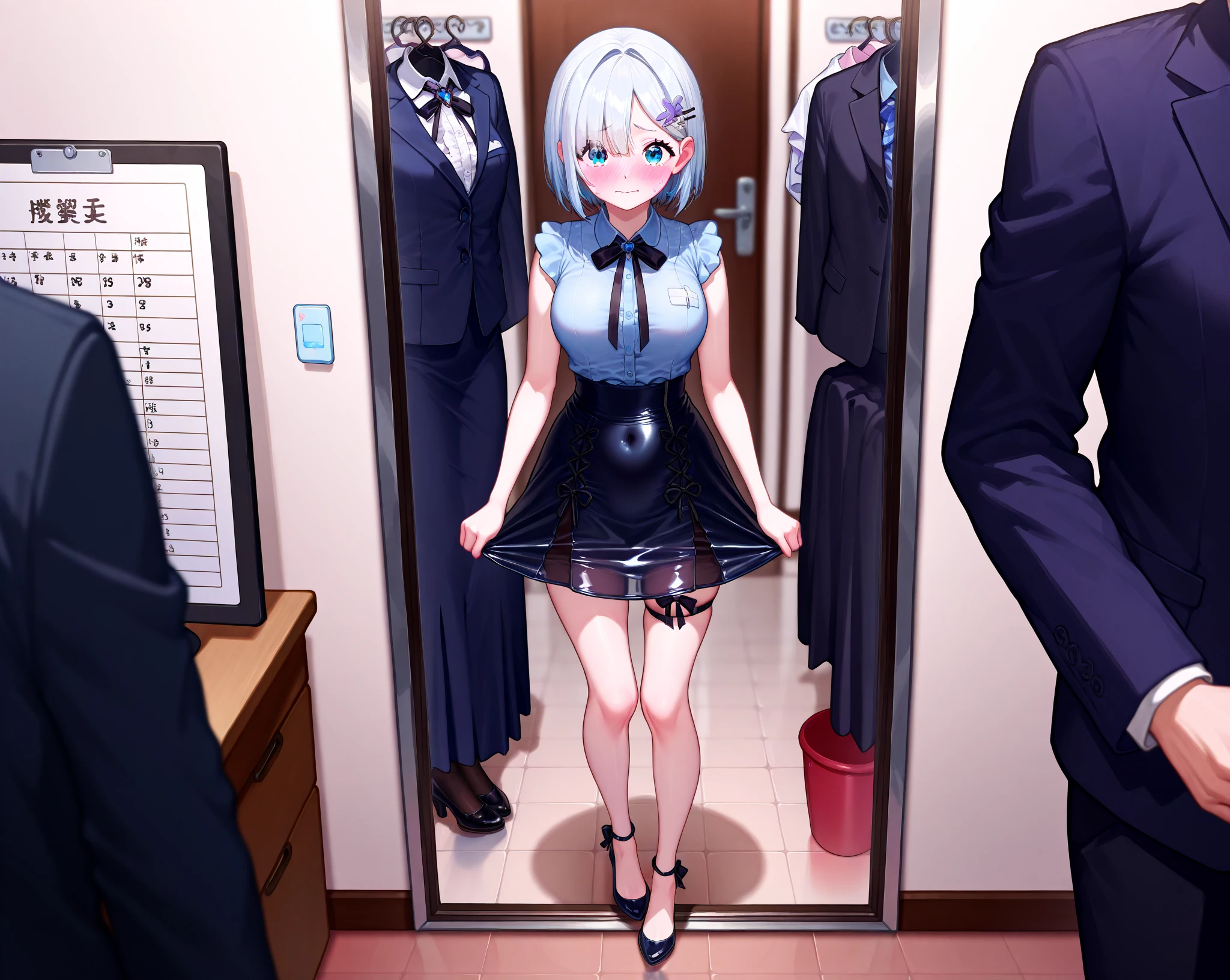 Butler, cross-dressing, girl with short cut, boyish, butler suit, striped panties, shyness, changing clothes, boudoir,