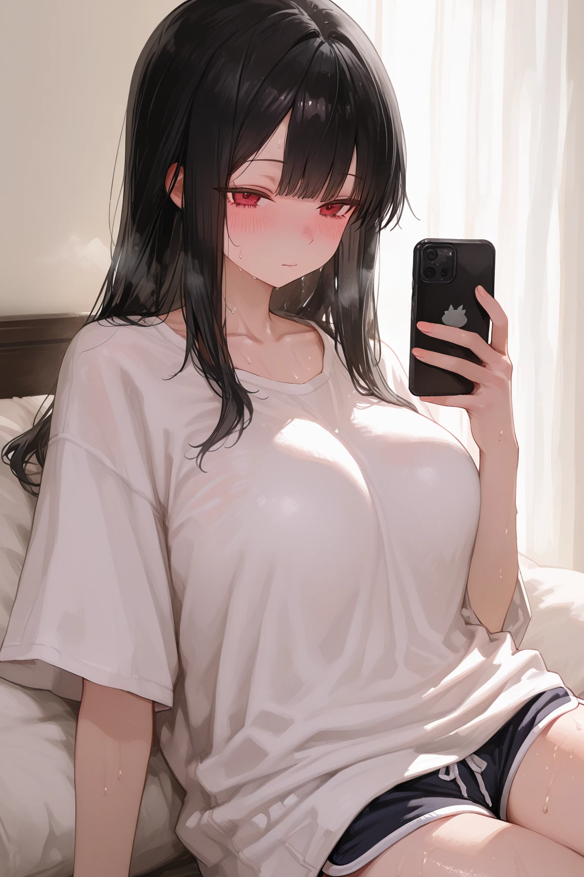Breast out, medium tits, medium boobs, naked, no shirt, no phone, hands empty, hands up, small cheeks, no sweater, no jacket, no clothes, mouth open, tongue out, ahegao, moaning, hot breath, nipple stimulation, masturbation, vibrator, pill vibrator, breast stimulation, taped vibrator