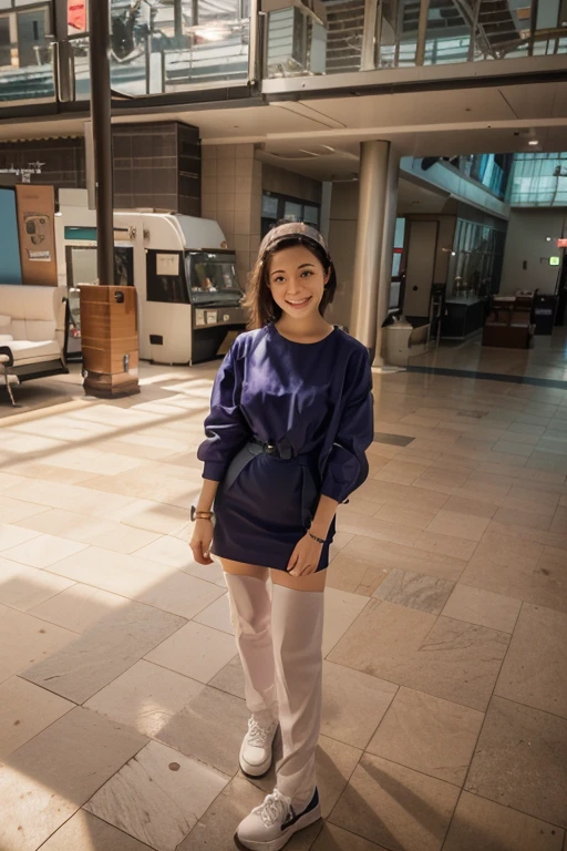 8k, RAW photo, best quality, masterpiece, realistic, photo-realistic, clear, professional lighting, beautiful face, no makeup, best quality, ultra high res, BREAK, (full body sho:1.5), BREAK, Japanese cute girl, 14 years old, (short cut hair:1.2), smile, BREAK, standing, small breasts