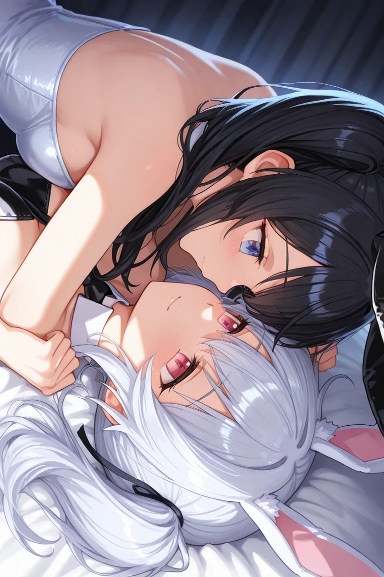 room,night,Two Girls,One boy,Ticker (penis:1.1),Handjob, (Nipple knob,Licking nipples),throw, Multiple Girls, View your audience,(how:1.3),tongue