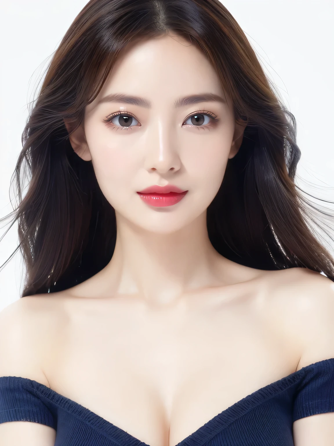 (highest quality、Tabletop、8k、Best image quality、Award-winning works)、One beautiful woman、Beautiful elegant long hair、Beautiful black hair、(alone:1.1)、(The perfect burgundy V-neck long sleeve knit:1.4)、(The simplest white background:1.4)、とてもLarge Breasts、Accentuate your body lines、Beautiful and detailed、Look at me、(Perfect Makeup:1.1)、Bright lipstick、Ultra-high definition beauty face、Ultra HD Hair、Ultra-high definition sparkling eyes、Ultra High Resolution Perfect Teeth、Ultra-high quality glossy lips、Accurate anatomy、Very beautiful skin、Glowing skin in ultra-high resolution、Elegant upright posture when viewed from the front、(Very bright and vivid:1.2)、(Slender body:1.2)、(Cleavage:1.1)、(Large Breasts:1.1)、Shiny, vibrant lipstick、(Close-up of face:1.2)、(50 year old mature woman:1.2)
