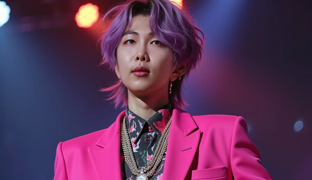 arafed male with a pink hair and a tie and a suit, jimin\'s plump lips, albino hair, park jimin, short platinum hair tomboy, jimin, extremely pale blond hair, with pink hair, neon hair, hyung tae, her hair is white, delicate androgynous prince, pastel coloring, jimin\'s right eyelid swollen