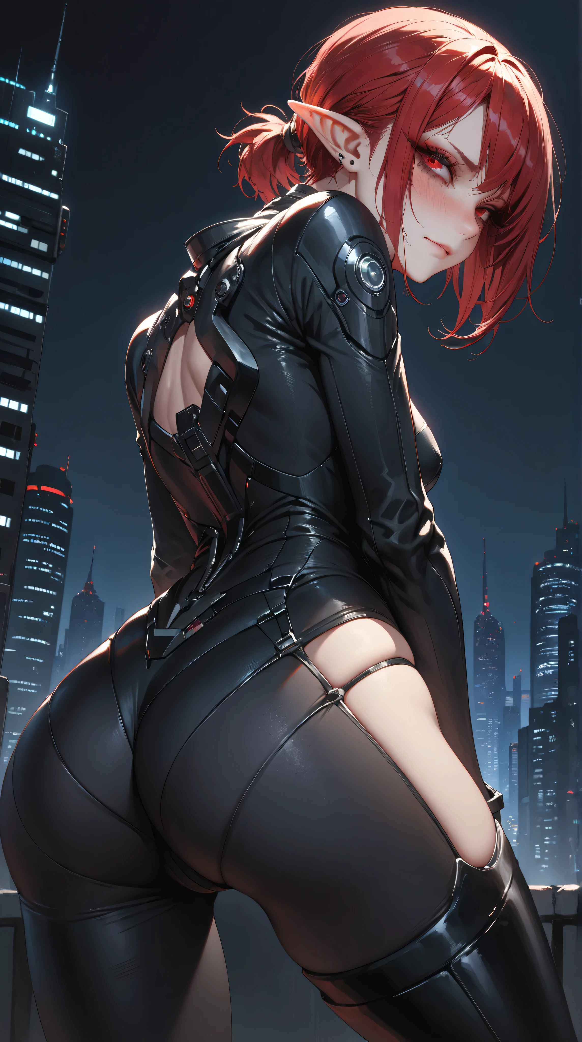 (rear view, backside view)、(La mejor calidad,A high resolution,Ultra - detallado,actual),Ariana Grande , retrato, (Superchica zombi de DC:1.4 ) , (biomech Red :1.4 ) , robot complejo, crecimiento completo, Hyper realistic, crazy little details, extremely clean lines, (ciberpunk aesthetic) , (obra maestra presentada en Zbrush Central) , brutalist gothic cathedral, ciberpunk, foto premiada, bokeh, neon lights, cyber member, (pose vaquero) ,More detailed 8K.motor irreal:1.4,UHD,La mejor calidad:1.4, fotorrealista:1.4, textura de la piel:1.4, obra maestra:1.8,obra-prima, mejor calidad,objeto Objeto], (detailed face features:1.3), (chemical laboratory ruins background:1.4 ), (ciberpunk 2.1), (convexo dedos detallados), (Perfect anatomy), (hermosos ojos azules),( lingerie red ), (cabello red canoso :1.4), (bodisuit White), (no mutaciones anatomy) 