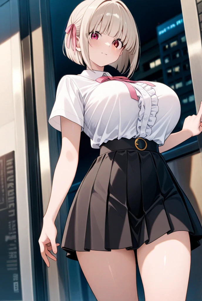 ((Highest quality)), ((masterpiece)), (detailed),
((huge breasts))
((Very thick thighs))
((Very fleshy young woman))
(Tall)
(Short White hair)
(bob hairstyle)
Blue eyes
Standing
(((Shoot from front)))
(Japanese school uniform)
(white (business) shirt)
(Black mini(school)skirt)
(white pantie)
Japanese
Tokyo city