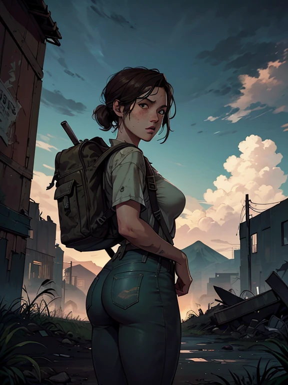 (best quality, masterpiece1.2), (detailed eye:1.2), complex detail, depth of field, 1girl, jungle, crop top, sweat, brown hair, exploration, good proportion, curvy, night, moon, backpack, (tomb raider: 1.2), (Lara Croft: 1.2 ), gun strap to leg, action, dynamic, (wet), lost temple, cameltoe, tight tank top, (ripped clothes), nipple, clothes tearing down, sweat, seductive face, cute