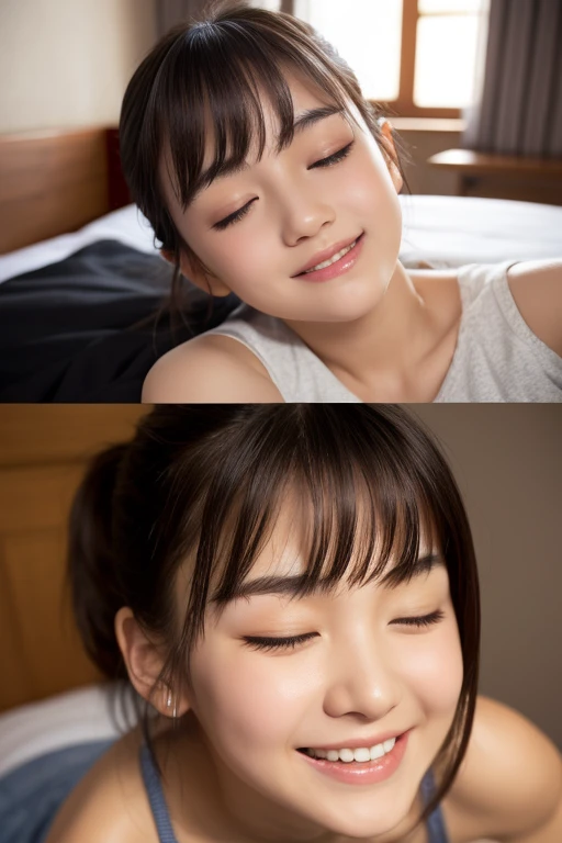 (8k, RAW Photography, Best Quality, Tabletop: 1.2), (Realistic, Realistic: 1.37), Single Woman, Adult Woman, 32 Years Old, Transcendent Beauty, With Bangs, Sleeping Comfortably in Bed, Sleeping on Your Back, Peaceful Sleep, On White Sheets, Eyes Closed, Beautiful Face, Close Up, From Chest Up, Portrait, Sexy Nightgown, Sleeping, Beautiful Face Close-Up, (with penis:1.5)