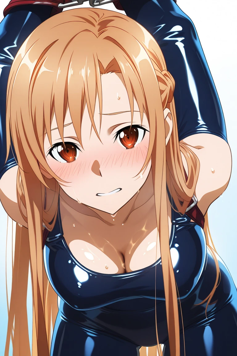 (one-piece swimsuit, old school swimsuit:1.3), aaillya,long_hair,blonde_hair,red_eyes,hair_between_eyes,bangs,white_hair, 1girl, solo, from above, 9 years old, (gigantic breasts:1.4), short stature, Short arms, Short legs, spread legs, open legs, perfect anatomy, thighhighs, pussy line, looking up, blush, ecstasy, bed, bedroom, absurdres, anime colored, official art, (anime screencap:1.2), masterpiece, best quality,