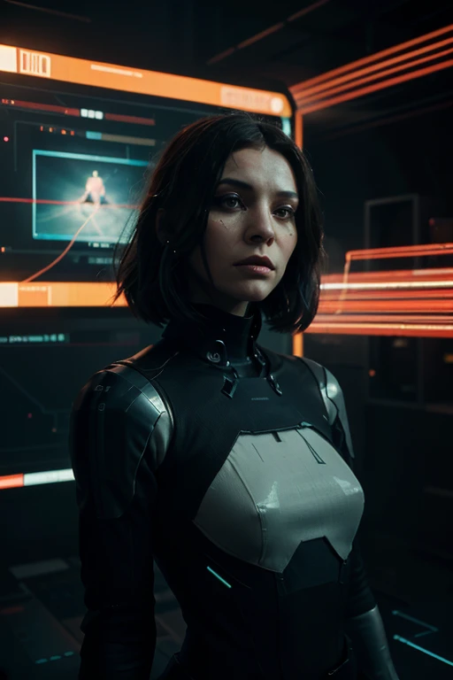 A full color portrait of a beautiful woman wearina a Futuristic civilian clothing, Minority Report movie set,dark hair,epic character composition,by ilya kuvshinov, alessio albi, nina masic,sharp focus, subsurface scattering, f2, 35mm, film grain , pale <lora:danielrose:1>