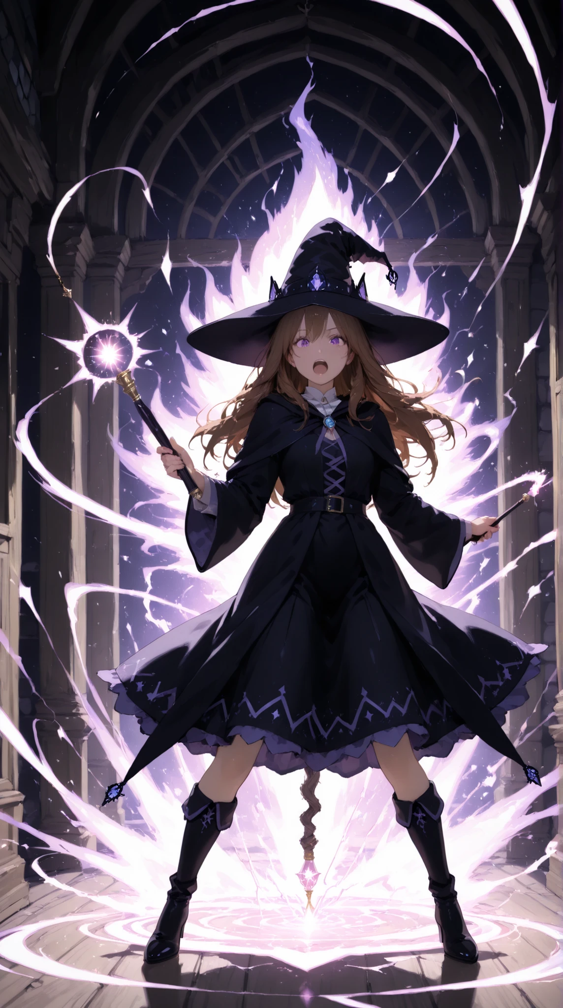  Witch, Energy gathered in a magic wand, whirlwind, 