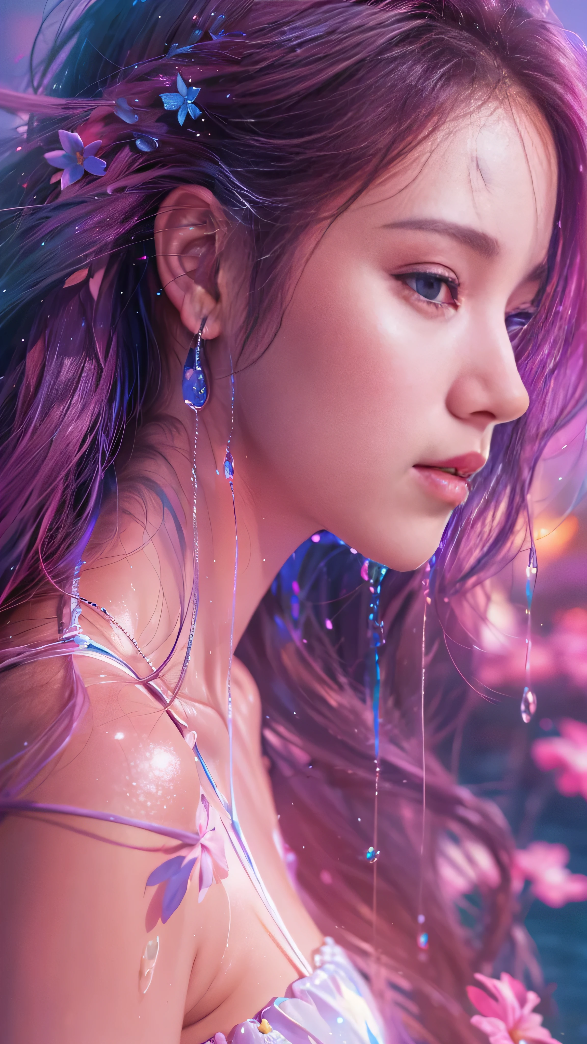 Ultra-realistic、 ultra-detailed、 最high quality、 8K、highest level、 The ultra -The high-definition、(Super beautiful detailed face:1.8)、(detailed eyes:1.3)、(detailed lips:1.3)、(Detailed nose:1.2)、(depth of field)、((cleavage))、(I encourage you to choose a subdued and perfectly coordinated background for your phenomenal, diverse random creation)、(Use any technique of combining materials、 natural、 ((glass:1.38))、 and fantasy magic, any style、 any outfit、 choose eyes color、 ((hair is a different color than eyes))、 dynamic random fancy, professional hairstyles)、 1girl:1.4 26years old、fashion supermodel、real:1.6、photorealistic:1.6、(very delicate and beautiful、fine details:1.2)、(masterpiece)、 最high quality、 (high quality)、 (absurdres)、 (ultra sharp fous)、(Glamour, paparazzi taking pictures of her)、 contrast、 (ultraviolet glowin light shot:1.25)、red_lipstick:1.29、((perfect round eyes))、((glowing glass:1.5))、(matte skin:1.45)、((from the Knee Up))、((lighting_makeup:1.37))