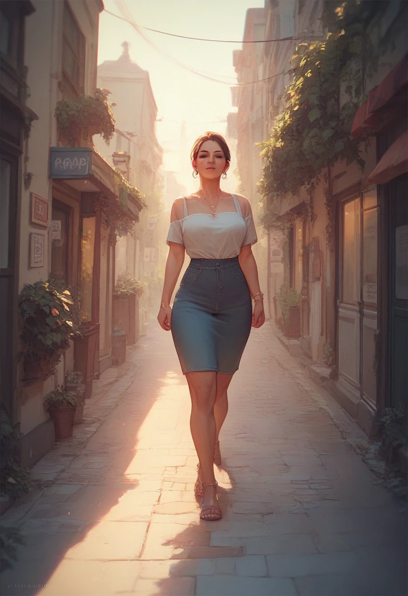 A high-Resolution Hyper detailed Full body drawing of an attractive young woman resembling Sophia Lillis, with short hair, dressed in a hyper-detailed Ultra short and low cut Ancient Greek tunic, Full body portrait in the style of Frank Frazetta, Bruce Pennington, aND DOUGLAS BECKMAN on the street a futuristic Sci-Fi city with a mix of modern and ancient buildings