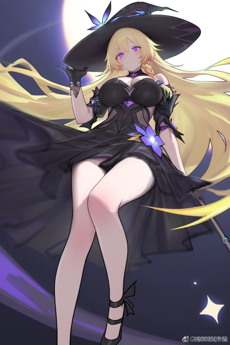Fischl(Genshin Impact),Deep night sky，Premium comic titles，Expose abs，Slim figure，cropped shoulders，huge tit，White dress at the bottom，Mesh garment，Fleshy thighs，Below the waist are mesh stockings，Masterpiece，hyper-detailed face，Deep rendering