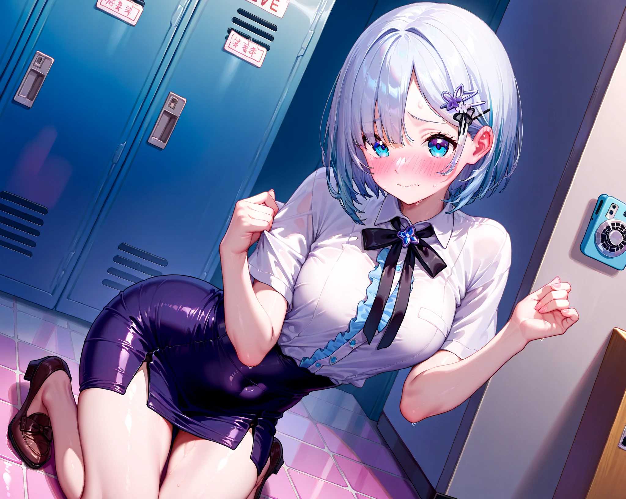 "(perfect masterpiece:1.2), (highest quality:1.2), stunning face, uniform, Chubby, Big eyes, compensate, long and luxurious eyelashes, lip whole,cheerleader,belly button,(((female brat))),(((very short hair))),raised his arms,NSFW,devil's smile,Are standing,Upper body,front,Cheerleader,mini skirt,double teeth,(((young))),,((((small breasts))))