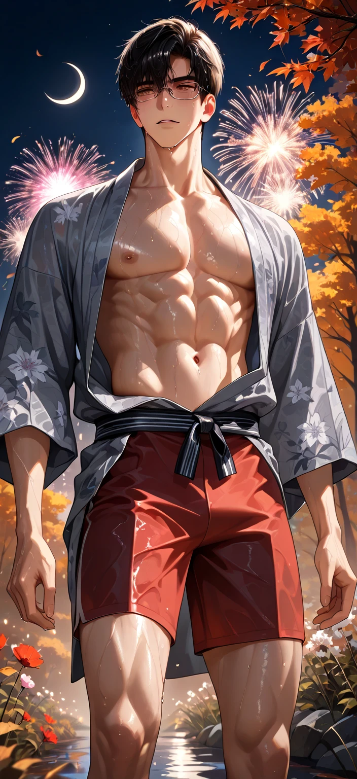 (Hiroko Yuhiguchi, 1.4), Yuko Higuchi,(By Yoh:1.2),(master masterpiece,best best quality,Official fine art,Beauty and Aesthetics:1.2),(Hyper Detail),((Clear skin color tong,Looming internal structure:1.1))((Inch hair is short,Short beard stubble:1.1))((bobed hair,brush cut,32岁muscle man:1.1))Finely detail,best illustrations,Hand drawn high quality,(High Contrast),(Clean lines:1.3),(arte de linha),Line Drawing,(Complex lines),Ligne Claire,s fractal art,stroke,ukiyoe style,(full body portrait,No pants on,extreme close up:1.1),(muscle man,Wear only a pair of skin-colored transparent thongs:1.1)(He was surrounded by dead trees:1.1),The perfect facial features of a supermodel,full body showing(Short hair,Bearded stubble),Thong boy,Surround composition,Perfect pectorals and abs,mysterious night,Extremely provocative and sexy(increased detailing),(Detailed background:1.2),(cores、),High res,Extreme detail((Super artistic sense,No panties,only use-A red maple branch shades the lower body:1.2))