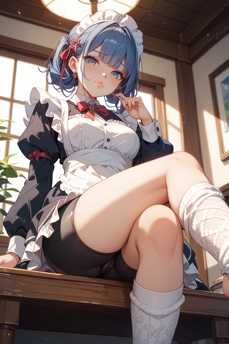 beautiful detailed girl, very detailed目と顔, detailed and beautiful eyes, That's ridiculous, incredibly ridiculous, huge file size, super detailed, High resolution, very detailed, highest quality, masterpiece, ((Japanese girls' high school uniform)), An illustration, very detailed, tk-char, Unite, 8k wallpaper, wonderful, finely, masterpiece, highest quality, very detailedティッカーユニフォーム 8K 壁紙, light shines on your face、movie lighting、 old girl、((no panties))、((dynamic pose)))、(camel)、(half)、(pantyhose)、(sit with your knees bent and your legs crossed)),light blue hair、short hair、blue eyes、Againmu(Again:zero)