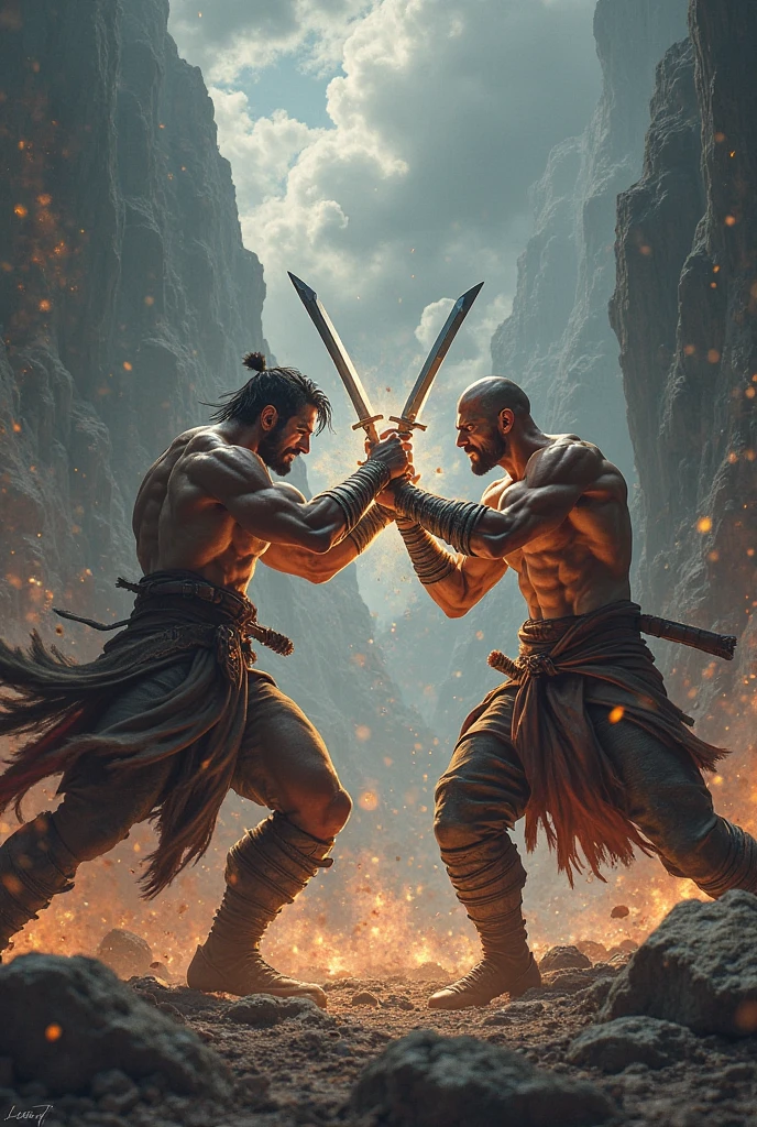 Kratos from god of war ragnarok fighting wukong from black myth wukong