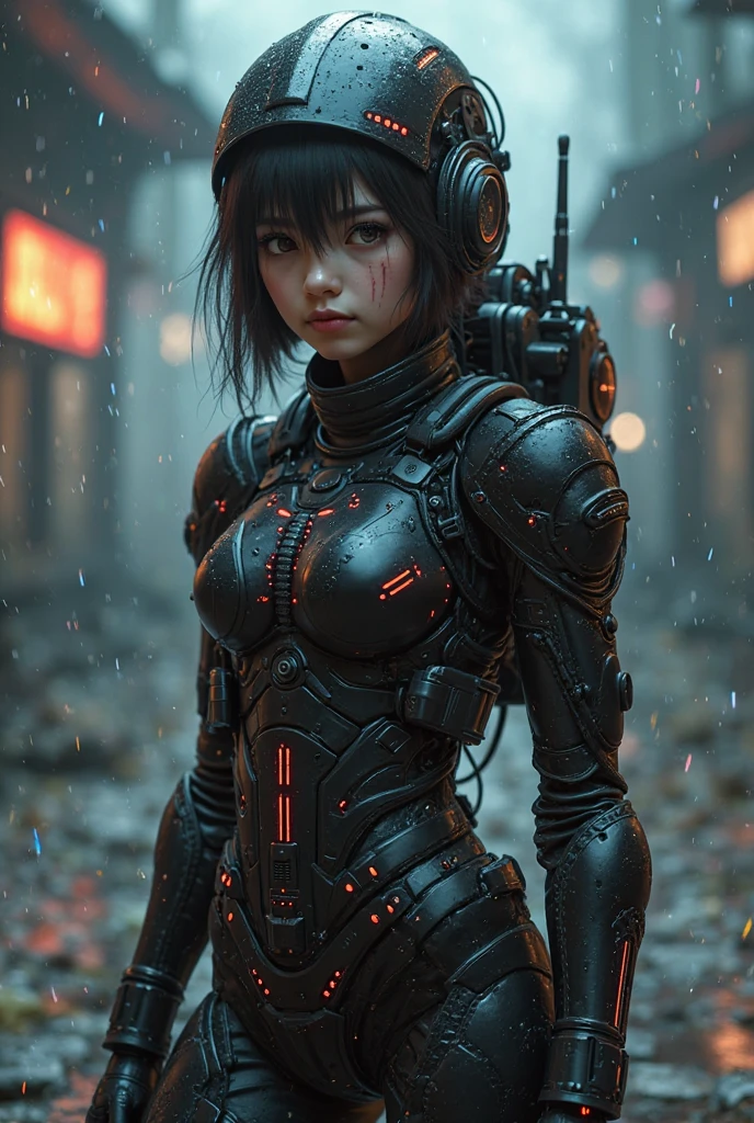 cgmech, beautiful eyes, upper body, underboob, portrait, robot,white orange armor, shimmering black hair, neon light, 8K, RAW, best quality, masterpiece, ultra high res, colorful, (medium wide shot), (dynamic perspective), sharp focus , (depth of field, bokeh:1.3), extremely detailed eyes and face, beautiful detailed eyes,large breasts,(black gold, trimmed gear:1.2),(In a futuristic weapons factory:1.2), ((masterpiece, best quality)), Detailed background, spaceship interior