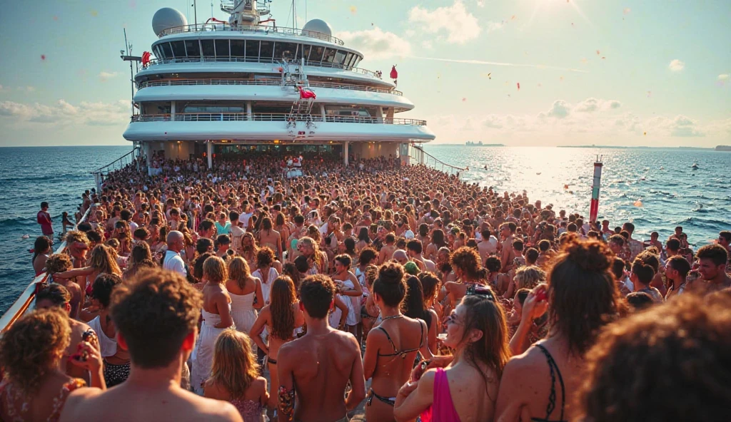 Naked man getting in the line ready to board the cruise with gay flag in the cruise ,daytime, alot of gay man.with different clothing are looking at him wear and other funny, big cruise, Florida . Showing his ass completely naked.