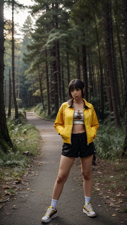 a beautiful japanese college girl with some freckles on her face inspired by hamada hideyaki shot by contax g1 with portra 800 film roll, ((short hair)), ((yellow trees forest)), autumn,scenery:1.25,((intricate scenery)),((autumn forest background)), ((sun rays)), ((view from above:1.4)), ((full body)), skimpy mini skirt, ((foggy mist)), ((foggy mist on the ground:1.2)), (choker1.3), ((looking up)), ((on a bicycle:1.4))