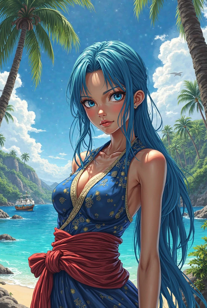 boa hancok from one piece in beach, tall, hot , high res, ultrasharp, 8K, masterpiece, looking at ocean