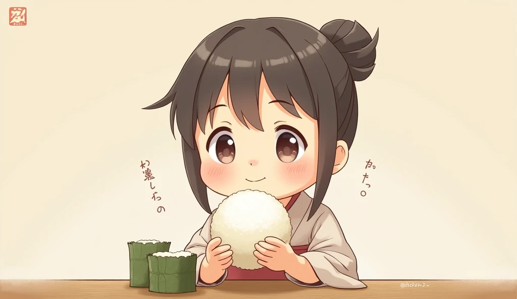 rear Bokeh , hairy fox girl , Short stature , realistic hairy fur , round face , Swollen cheeks , glossy lips , Childish hairstyle , 2 Hair ties , Japanese festivals, hakata yamakasa , happi coats , fundoshi , summer sunny day , cumulonimbus , open mouth smile , eating toffee apple