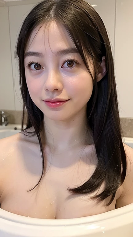 ((Highest quality)),  (detailed), 1 Japan, sexy, Bathroom、Hotel、Beautiful breasts、 Black Bob、Beautiful Skin, Double eyelids, blush, (smile:0.8), (embarrassed:1.4), realistic