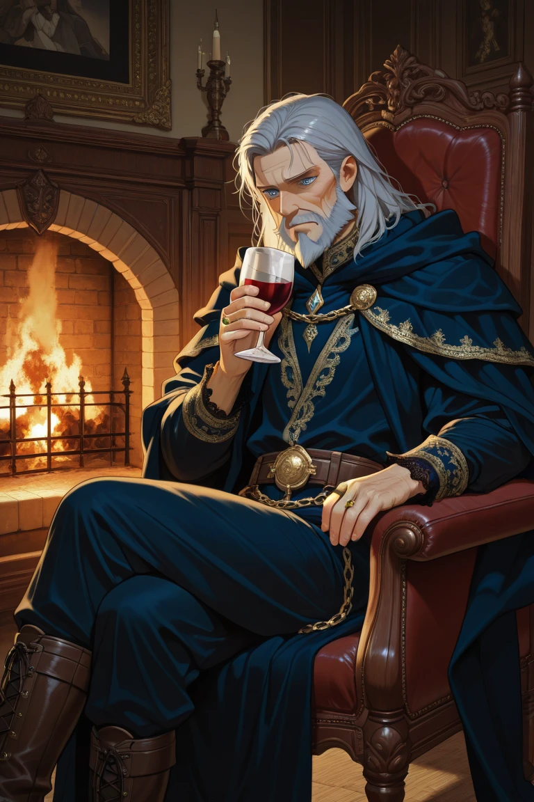 A wise warrior sitting at a fire, tematica darck fantasy