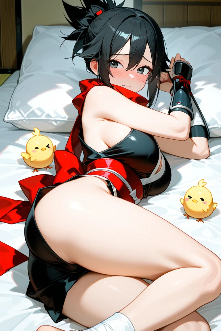 masterpiece,Highest quality,Small torture chamber,cloudy,,(A lot of men Bokeh ball:1.4),Brunette girl doing sexy pole dancing,Lean forward,Stick your butt out,Spread your legs as far as you can,Pole dancer,ponytail,Hair fluttering,My hair is messy,Green Eyes(,Big Breasts、nipples protrude:1.4)、Umbilical cord、(Black-Red Sleeveless kimono Ninja uniform,,:1.5)、No underwear,A half-removed loincloth on his knees、thigh garter belt,Thin black stockings,Wet and transparent clothes,The female genitalia are visible through the skin,pubic hair,My crotch is wet,(cum in Pussy:1.3),Embarrassed look,Very red face,A small smile,Open your mouth,A pose to seduce a man、sweating,smoky,Spotlight,indirect lighting,mist,Fragments of light fly,I could see the whole body,Low angle,Being raped