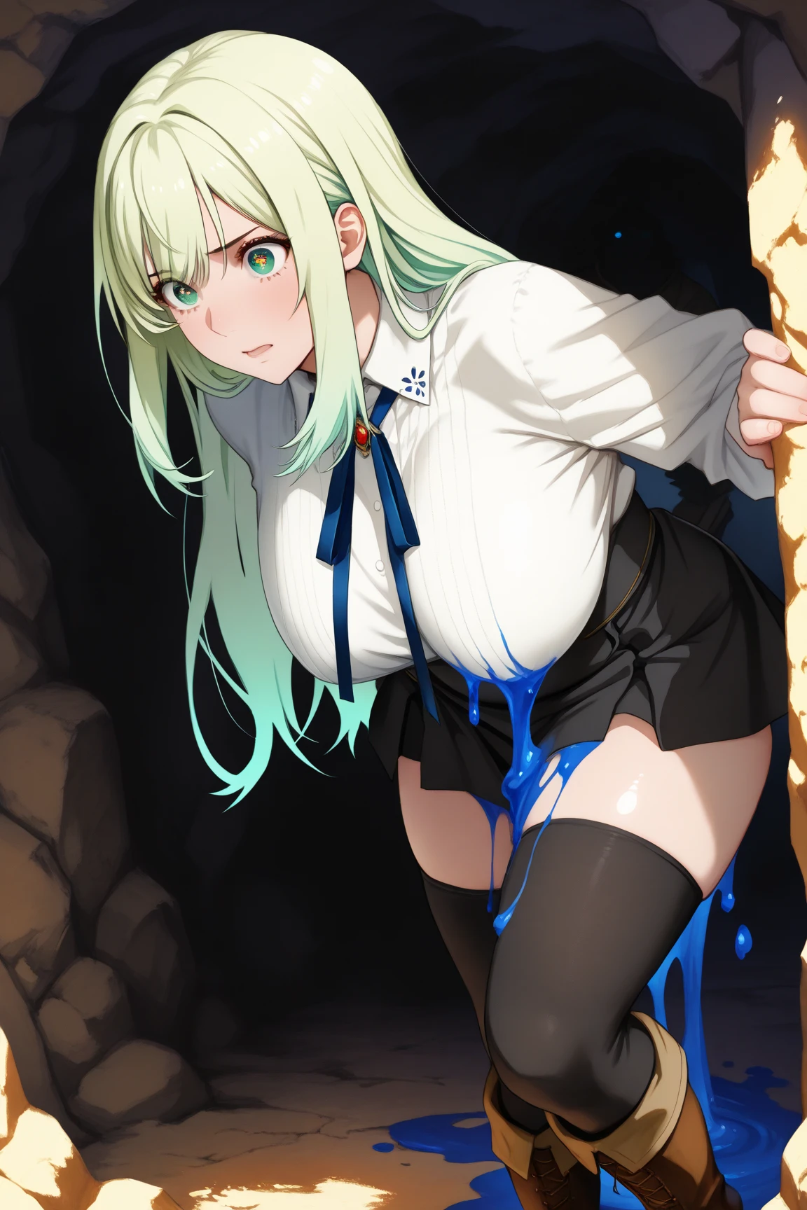 Browsing Caution,white hair,((Very small boobs)),Flat chest,loli,((sex)),(((many cum, cum on face, cum on body,cum drip))),(((steam around pussy))),(clitoris, urethra, close-up crotch, crotch focus),(sitting), (((spread legs, showing pussy))), ((open vagina)),(witch),(sweat),very long hair,((expressionless)),(half closed eyes),water,wet,forest,river