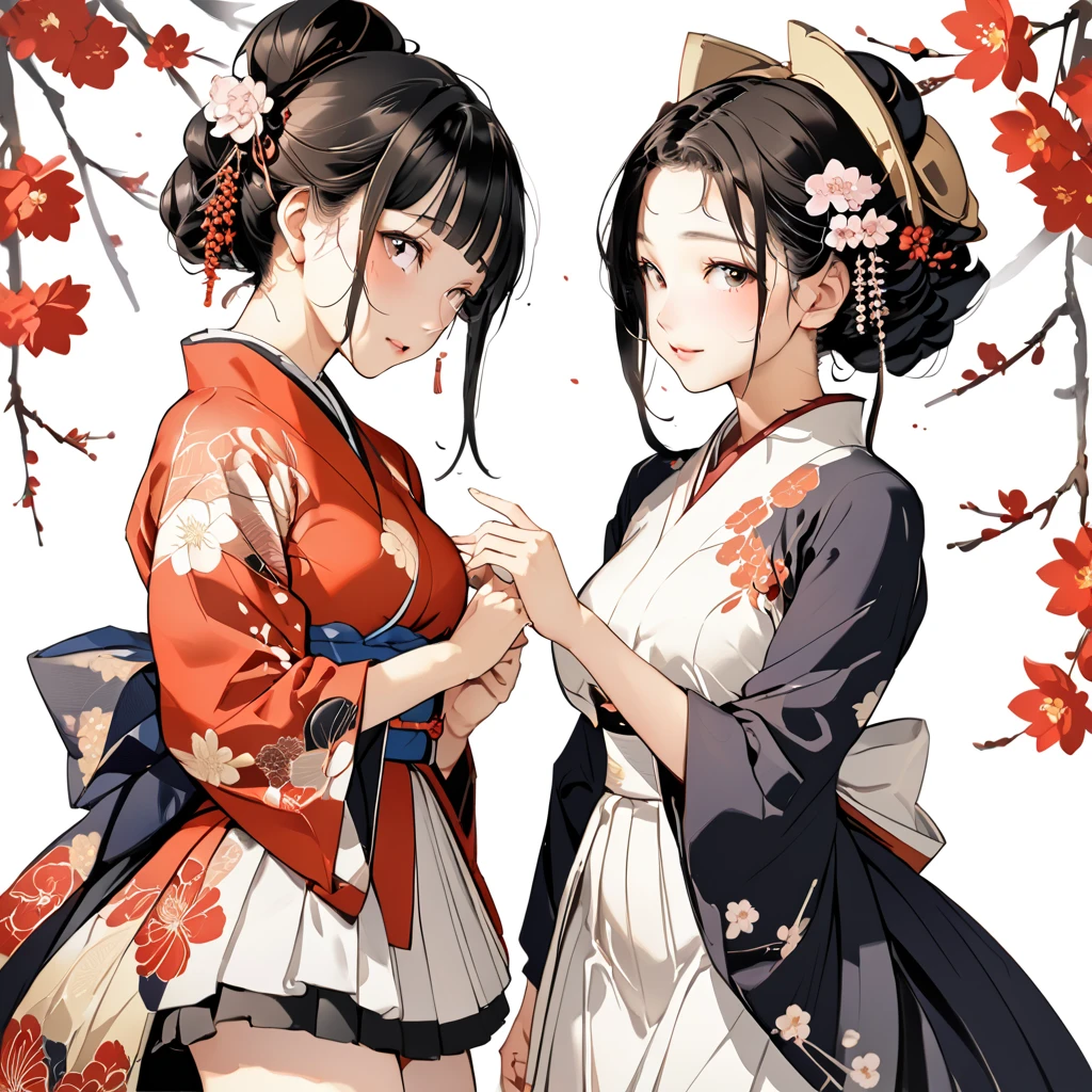 (((White background、a white world)))、14 years、unified 8k wallpaper、Super detailed、Exquisite and beautiful、Masterpiece、top quality、(tangled、mandala、tangled、tangled)、(Fractal art:1.3)、a girl、beautiful brunette、princess cut hairstyle、Japanese、Black green、black kimono、Japanese ...