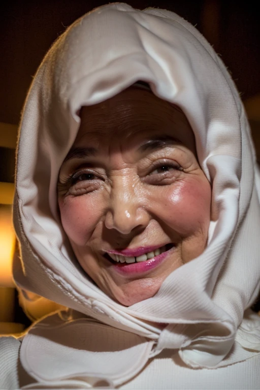 CHUBBY ((Gigantic tits:1.5)), (from behind up) seductive pose, ((Old lady:2.1)), (Happy smile), (((HIJAB MALAY GIRL))), masutepiece, High quality, UHD 32K, Realistic face, Realistic skin feeling , A Japanese Lady, 58 years old matured lady, (((FLAT CHEST))), (Night time at forest), ((look In front at the camera and SADNESS)), (((YELLOW FLUORESCENT LIPS)), ((Floral Pattern)), ((wearing pastel lace strapless bra)), dark night background , pink forest night, horror scary place,