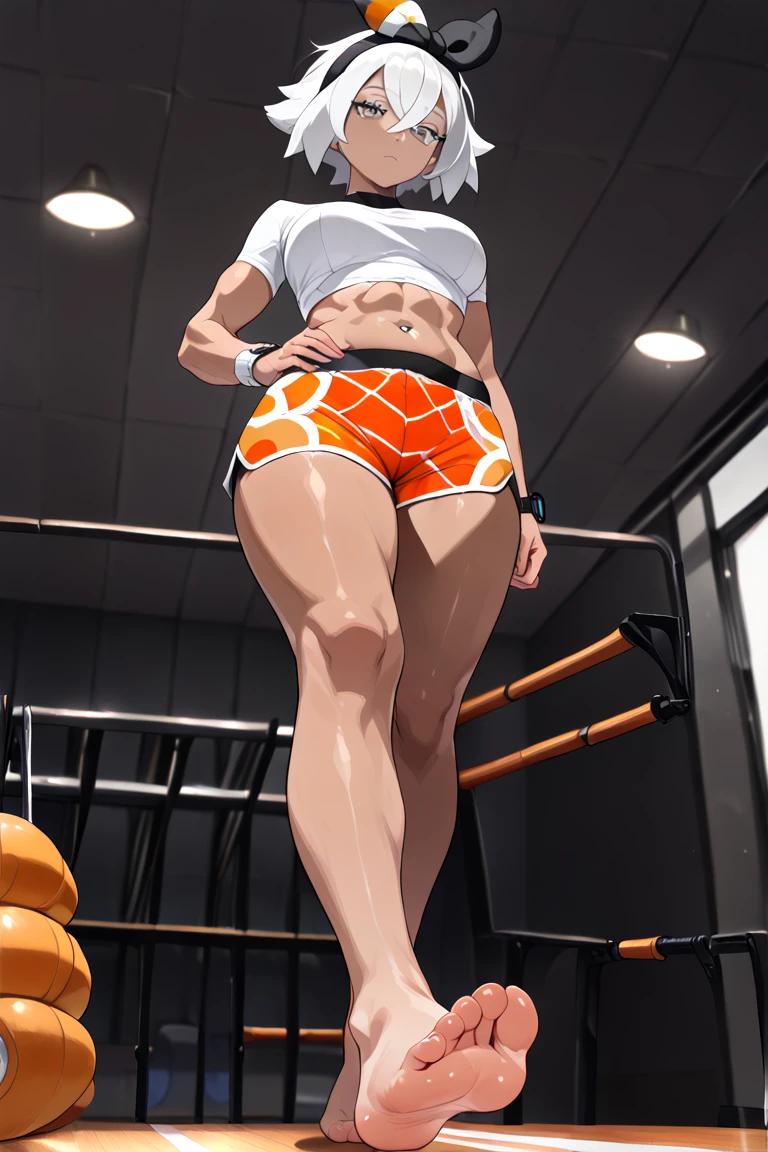 (short cute girl，small young student，young delicate girl）,（masterpiece，Top quality)，long black hair，training gym