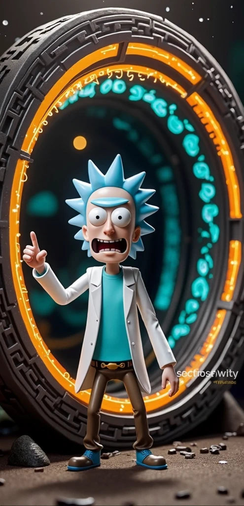 1man, (80's anime style), <lora:rickSanchezLora_v10:0.4> Rick Sanchez, claymation working as alchemist in a lab, holding a vial, countertop