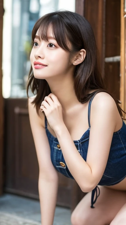 Dark brown hair、Light brown eyes、Japanese actress、 Lady、I am about 40 years old...........、(Intricate details:1.2)、 (Ultra-high resolution:1.2)、Ultra-high resolution、(Finely tuned)、(Detailed facial features)、Hmph、8K resolution、D cup size breasts、Long Hair、TulleTop、FrillsTop、Tulle　Frills　Top、Denim pants、At the terrace cafe、Basking in the sunshine、Sitting on a chair on the terrace、summer、hot、Trending Fashion、2024、Open your chin a little、Open your mouth a little、A street cafe in Paris、Fashionable cafes in Paris、Holding back my hair blowing in the wind、