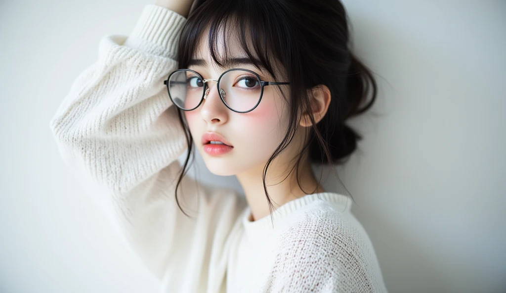 ((best quality)), ((傑best quality、masterpiece、high sensitivity、high resolution、detailed explanation、He has a kind face)),(( slender woman、wearing glass)), looking back 、You wear it all the time、Smiled、glass、Dull lavender high neck cut and sew x white long cardigan
While feeling spring with a soft lavender color、white long cardigan。The accessories are put together in silver for a minimal。