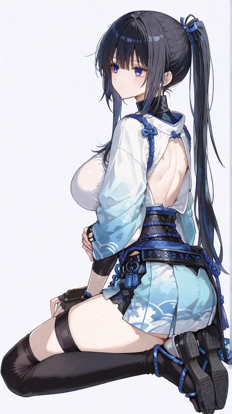 (masterpiece, best quality:1.2), 1girl, solo,standing_split, 
Kamisato Ayaka(genshin impact), light blue hair, blunt bangs, a small gold ornament, grey eyes, pony tail , medium breasts,  blue Japanese clothes, obi, white socks