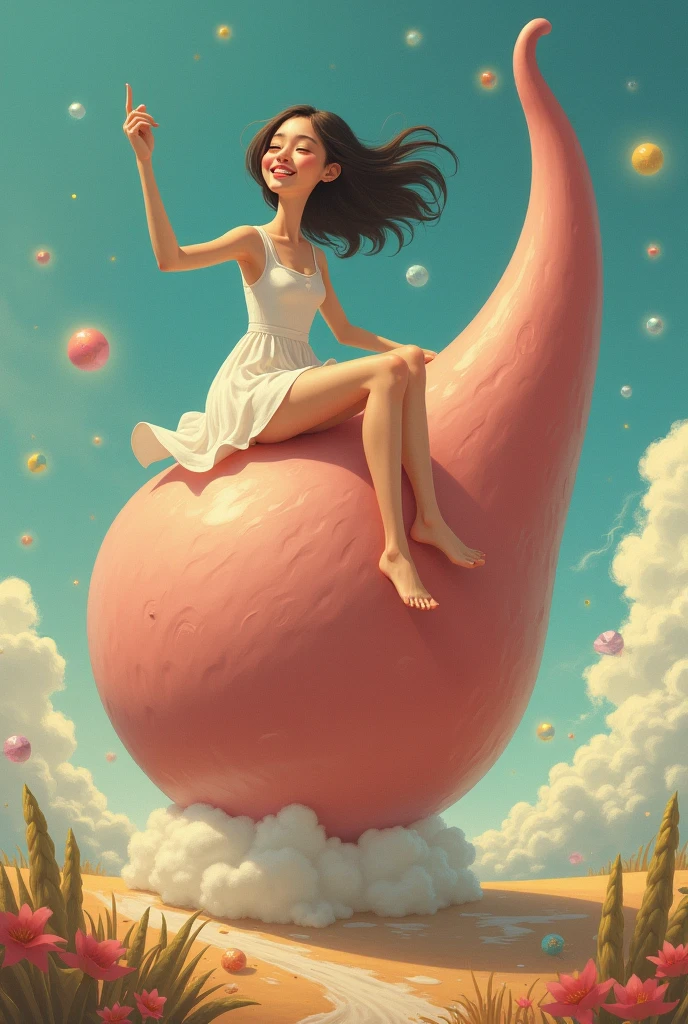 An anime girl sitting on a huge penis