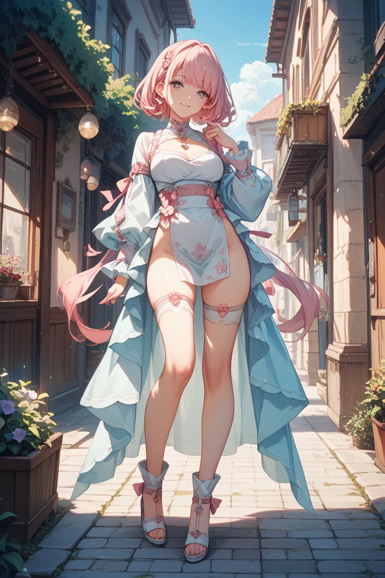 araffe dressed in a top hat and feathered pants holding a peacock, clothes themed on a peacock mage, lunar themed attire, feather suit, seraphine ahri kda, full body xianxia, full body!! Big breast, pink shades. maximalist details, mage robe based on a toucan, feathered robe, full portrait of elementalist