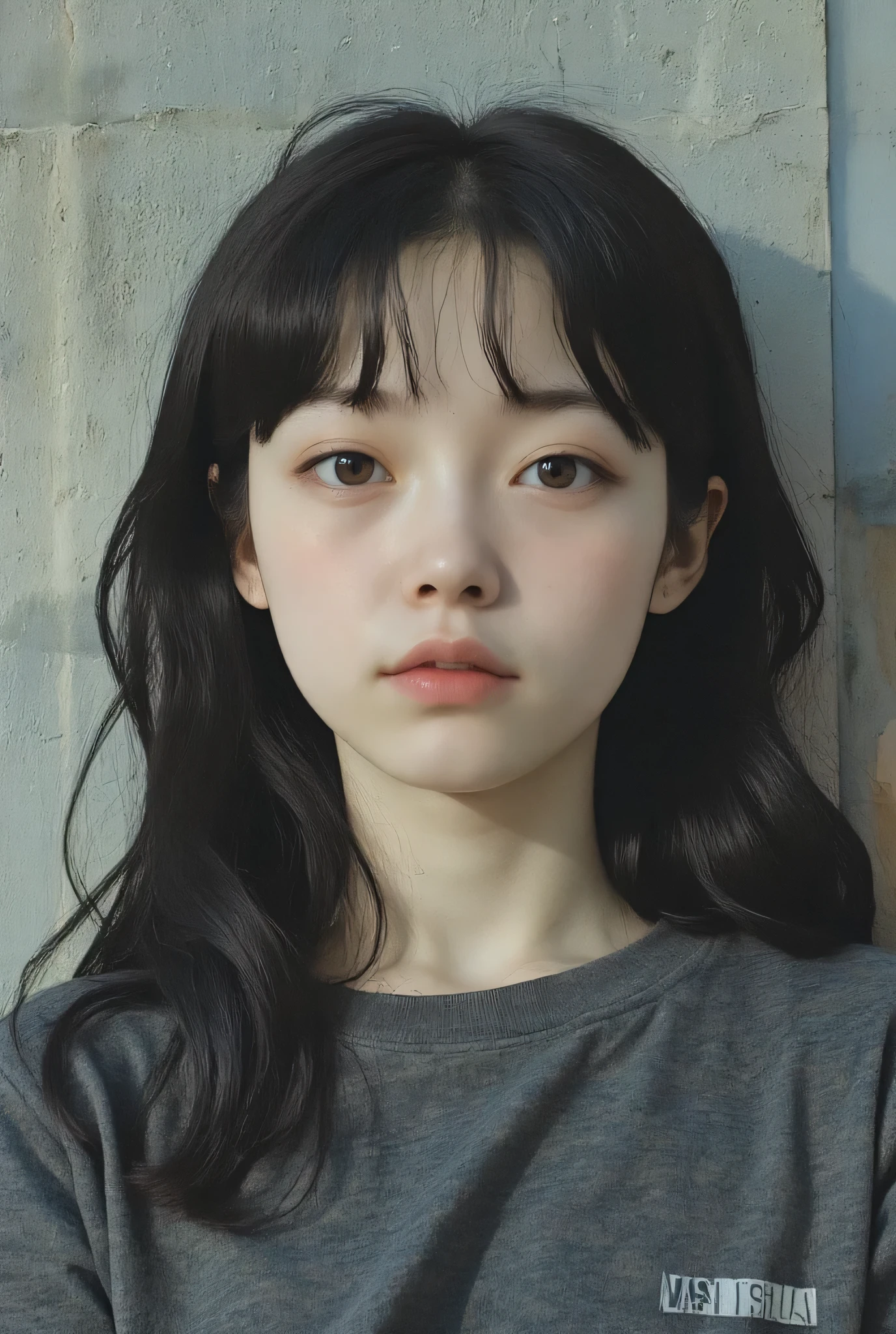 high-resolution photo of a young Japanese woman , masterpiece, amazing quality , intricate details, very detailed , Professional lighting , electronic flash , ( sharp focus), alone, , (gray t-shirt, Covered chest), ( flat chest:1.5), ( slim, Slim and slender body , information:1.2), (small head, Beautiful Small Face), white skin, ( Detailed eyes and face , Professional photography techniques ), Stylish nose , Obscene expression, outdoors, dusk, ( perfect anatomy, anatomically accurate ), ( detailed hands :1.3, Perfect right hand :1.2), (( transcendental cute faces, baby face, idol face))