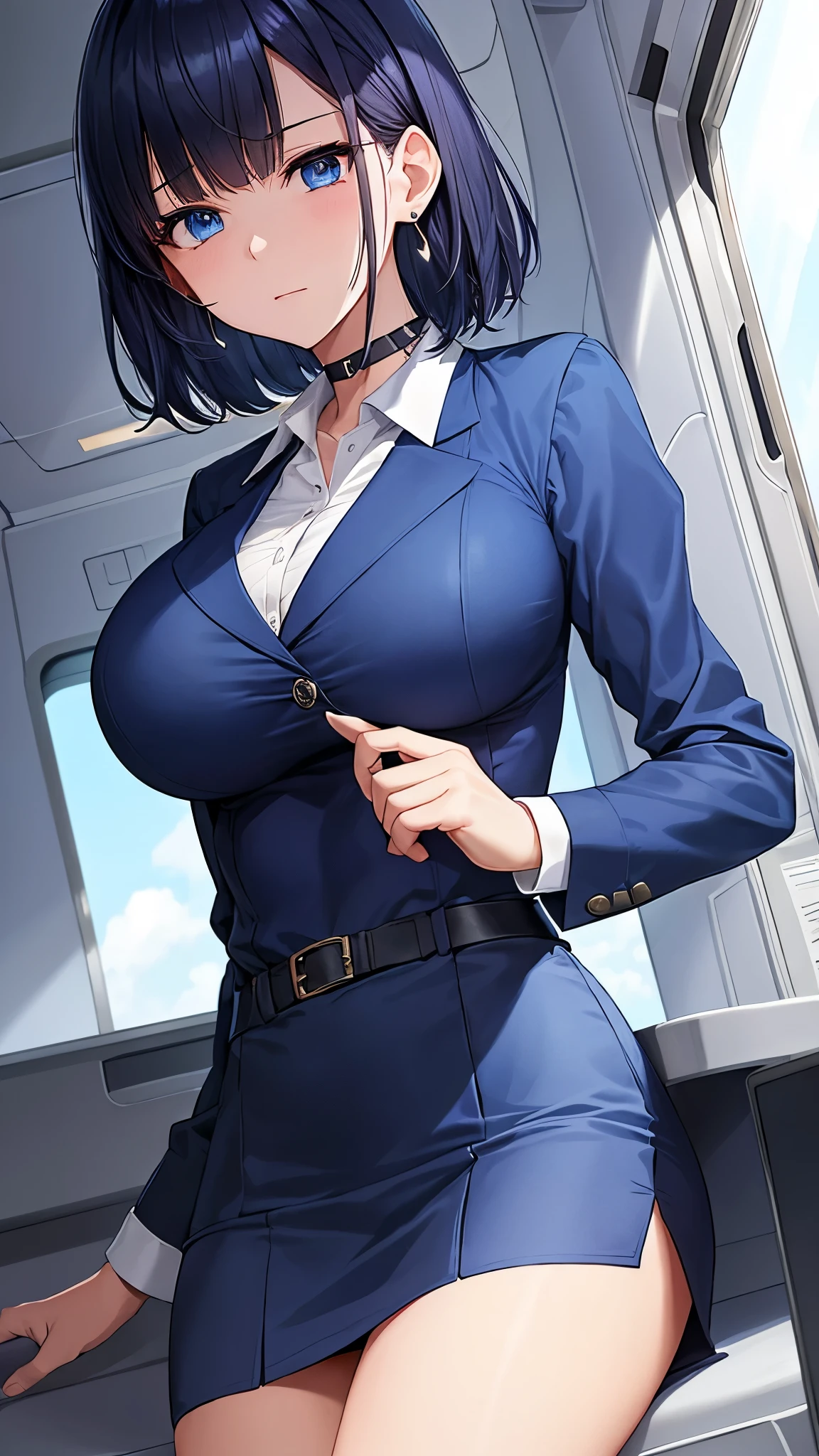 1girl, wanting me, full body, fit body, cowboy shoot, sharp detailing ((8K, HD, ultra smooth rendering, detail, ultra detailing, dynamic lighting, dynamic range, (((POV))), detailed 360° office background, cinematic)) (bright skin: 1.5)) ((realistic skin texture: 1.8)) seductive pose, seducing face, smile-mouth slightly open, makeup, detailed eyes, half-closed eyes, banged, short haircut, office lady, ((wearing blue suit-uniform)), wet white shirt, mini skirt, black transparent stocking, garter belt, wearing heels, spread legs
